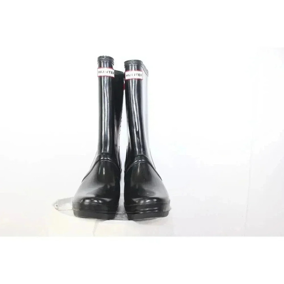 Hunter Black Verbier Wedge Boots Red Lace Up Rubber Rain Size 7 - Picture 1 of 9